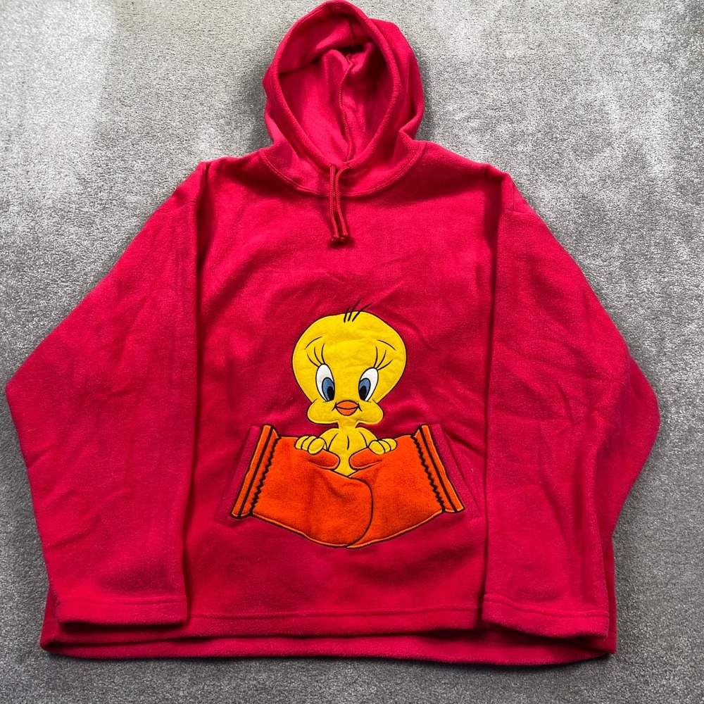 Warner Bros Studio Store Tweety Bird Fleece Hoodie Pink Red XXL Looney Tunes VTG